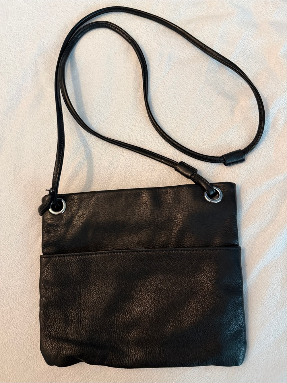 Margot slim black soft Leather Crossbody Bag multiple pockets minimalist black